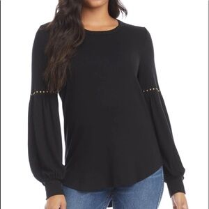 FIFTEEN TWENTY Studded Sleeve Blouse in Black